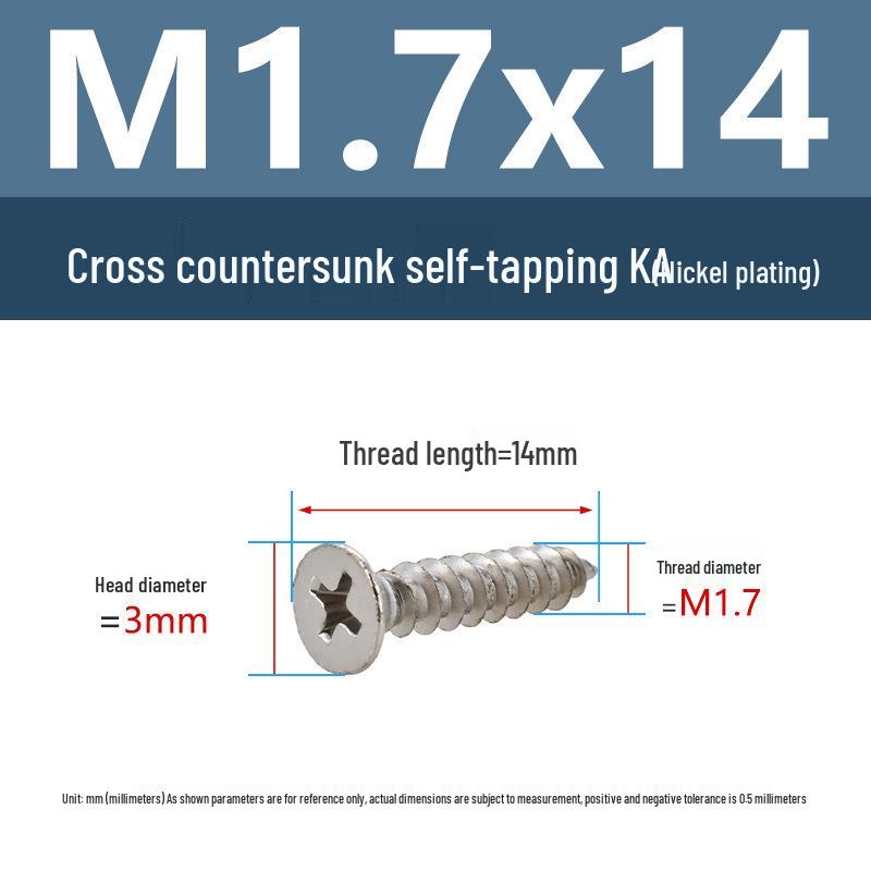 YiguYigu Nickel-Plated Phillips Flat Head Self-Tapping Screws M1-M5, Carbon Steel