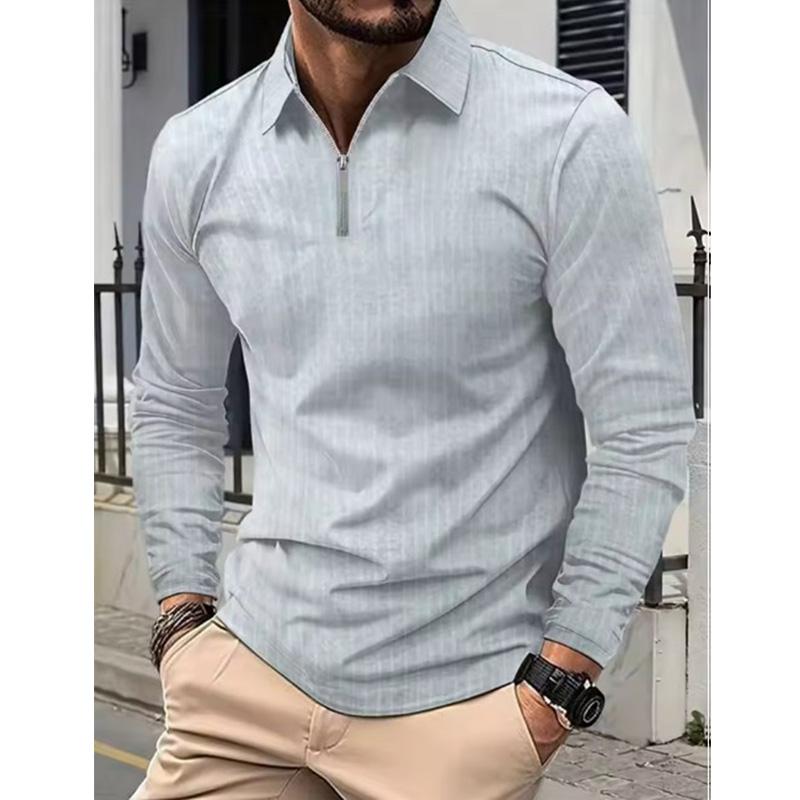 Men's Business Casual Polo Long Sleeve T-shirt Spring and Summer Zipper Polo Shirt Comfortable and Breathable Top