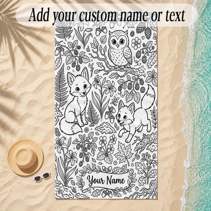 Forest Theme Soft Beach Towel Personalized Custom Name Text Towel Portable for Beach Pool Travel