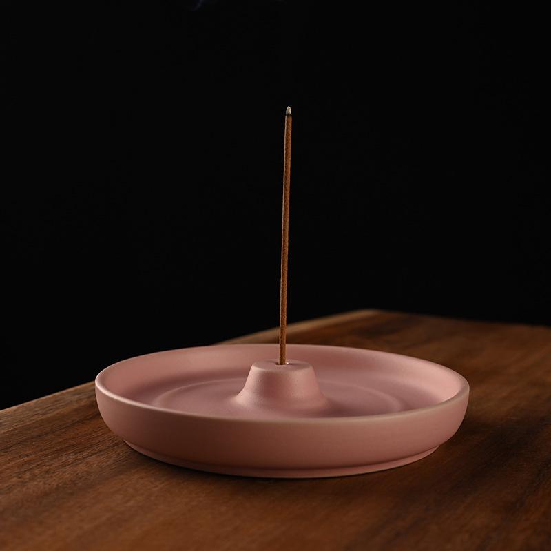 

Ceramic Round Incense Holder for Indoor Use - Japanese Style Incense Burner with Line Design.