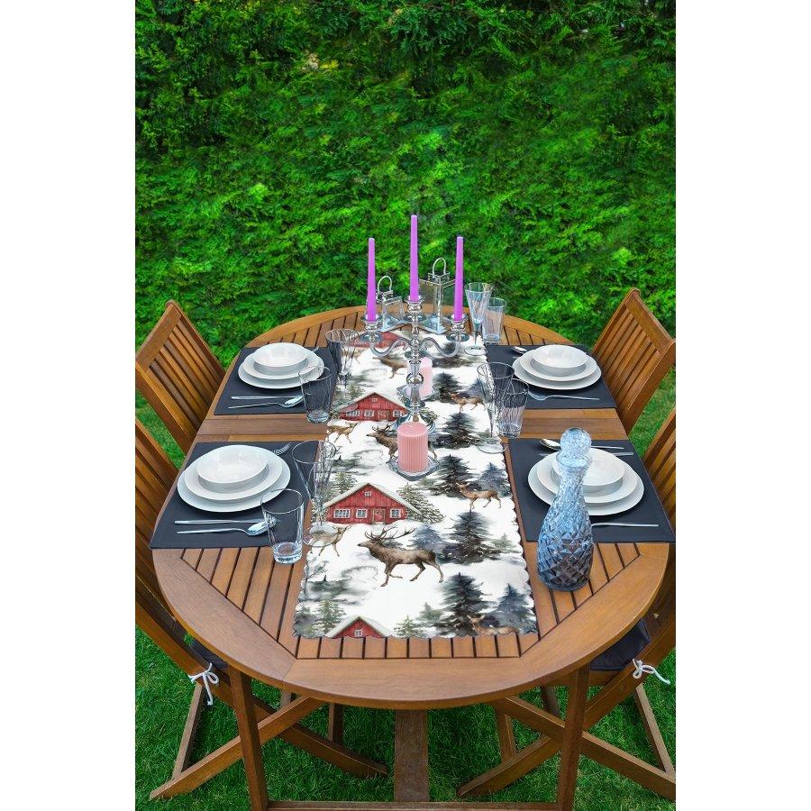 New Year Themed Deer Printed Runner and Placemat Set 5 Pieces / Placemat Table Mat Dining Table Mat Coaster