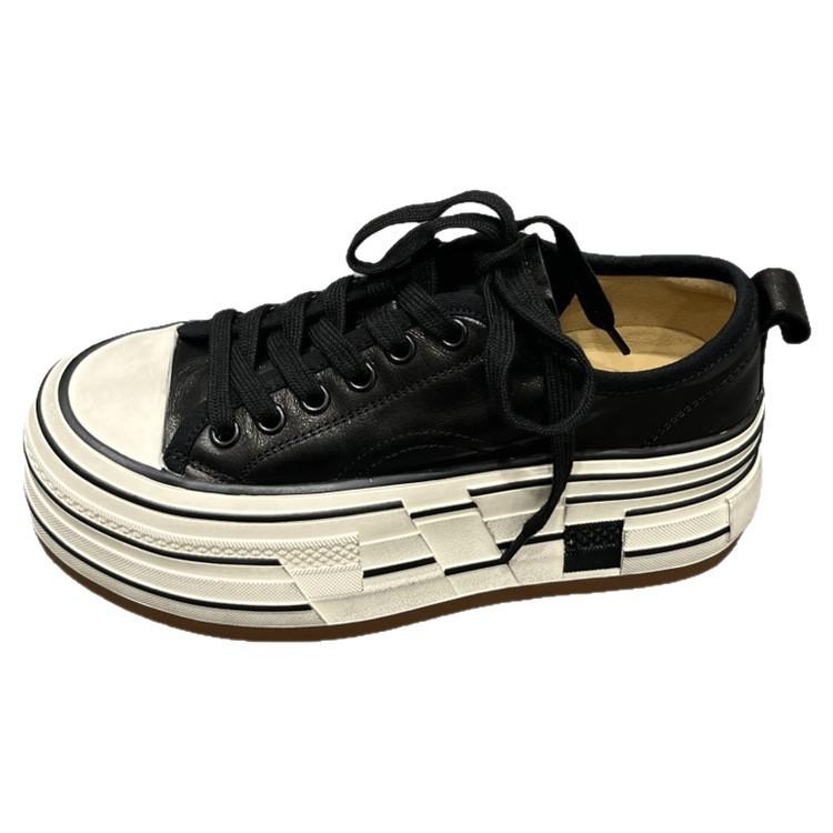 Student Single Shoes Women's 2025 Autumn New Versatile Thick-soled Round Head Lace-up Muffin Casual Sports Heightening Board Shoes Women