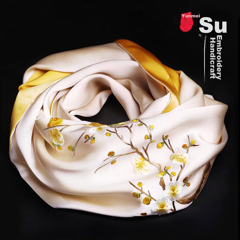 Silk Scarf for Women, Mulberry Silk Suzhou Handmade Embroidery Scarf, Gift for Suzhou Embroidery Silk Outer Wrap, Small Shawl Gift Box Set