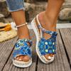 Fashion 2025 Summer Casual Color Blocking Sandals for Women Dressy Comfortable Soft Leather  Thick Soled Slope Woven Straw Slippers