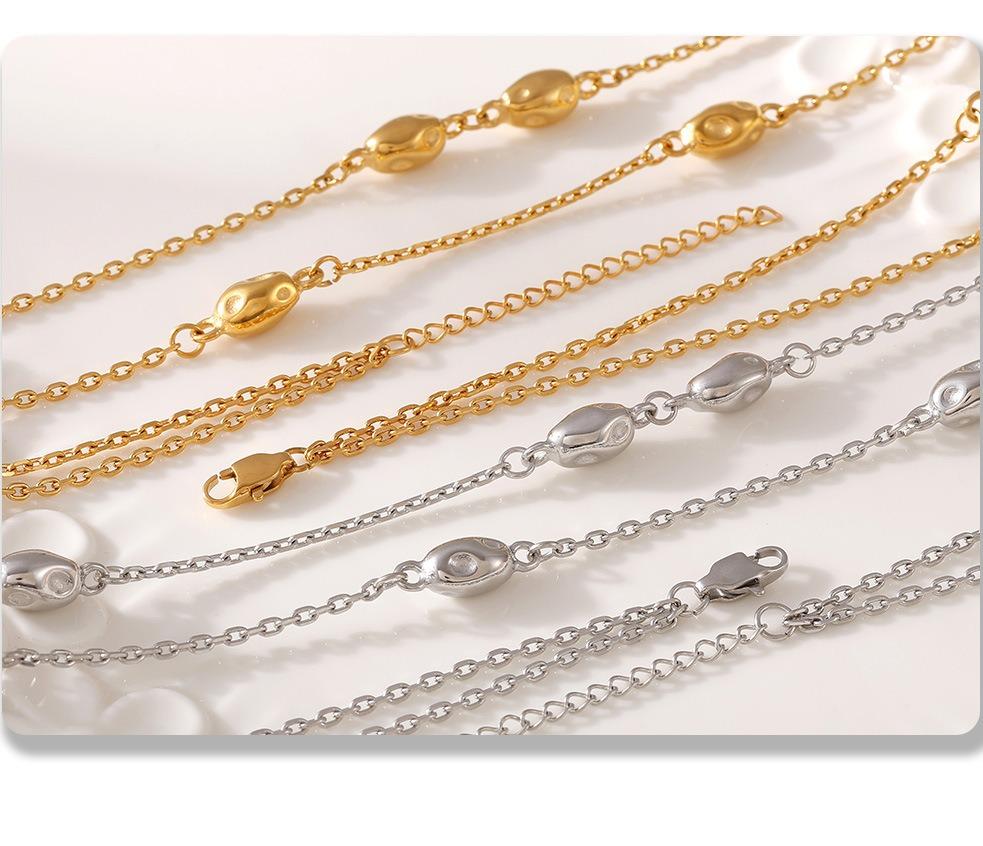 Golden Double-layered Beaded Sweater Chain, Elegant and High-end Layered Necklace 18K Gold Plated Stainless Steel