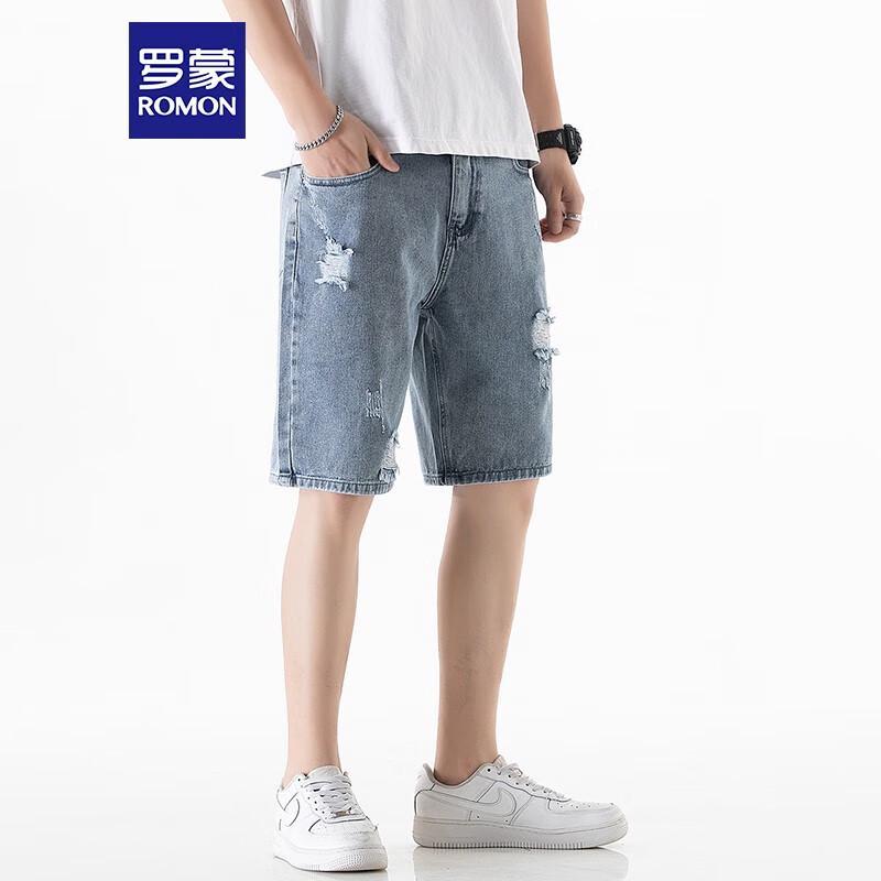 ROMON Men's Summer Loose Fit Distressed Denim Shorts