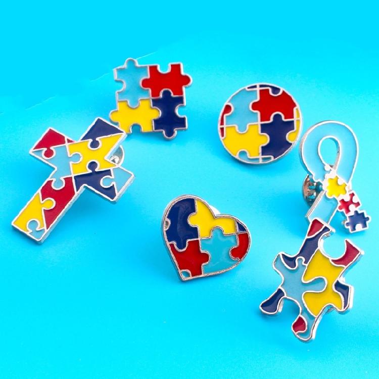 6 Pcs/Set Autism Awareness Pins Enamel Pins Autism Puzzle Brooches for DIY Hats