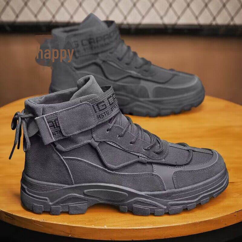 

Новые весенние мужские рабочие туфли с высоким берцем: Ботинки Martin в корейском стиле с толстой подошвой, нескользящие, для охраны труда 42