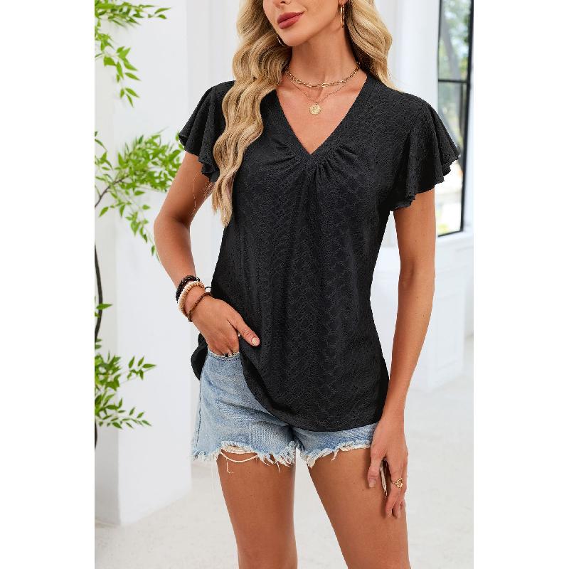 2026 Summer New Women's Solid Color V-Neck Loose Casual Breathable Short-Sleeve T-Shirt Top