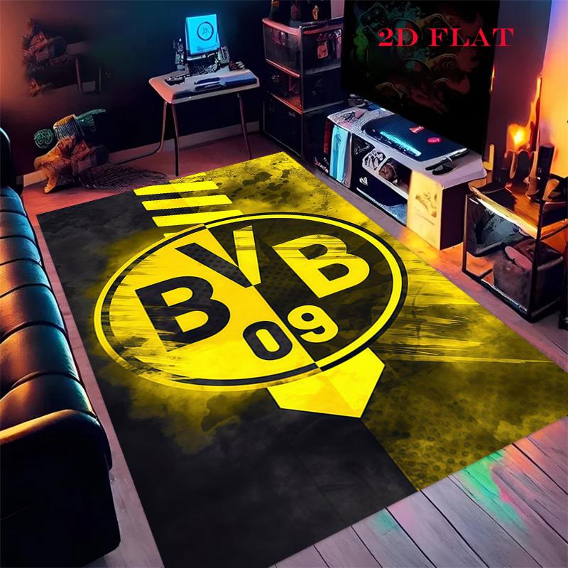 Borussia Dortmund Logo Teppich für Wohnzimmer Schlafzimmer Zuhause Sofadekoration, rutschfeste Bodenmatte für Kinder