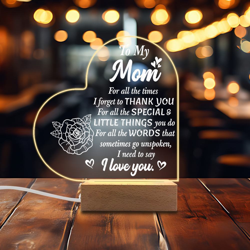 1PC Acrylic Luminous Ornament Photography Accessories, USB Base, Mom Gift, I Love You Figurines