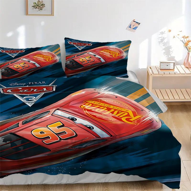 3pcs Lightning McQueen 1 Cover+2 Pillowcases, Pillow Inserts Not Included, Machine Washable, All-Season Use, Teen and Adult Rooms114
