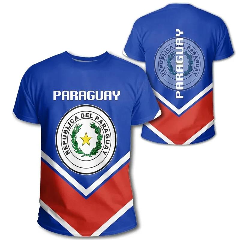 T-shirt con Stampa 3D Bandiera del Paraguay per Uomo Estate Casual Emblema Nazionale Paraguayano Grafica Magliette Magliette da Uomo Top