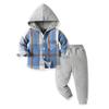 Children's Single-breasted Hooded Long-sleeved Plaid Top and Casual Pants Two-piece Set Spring