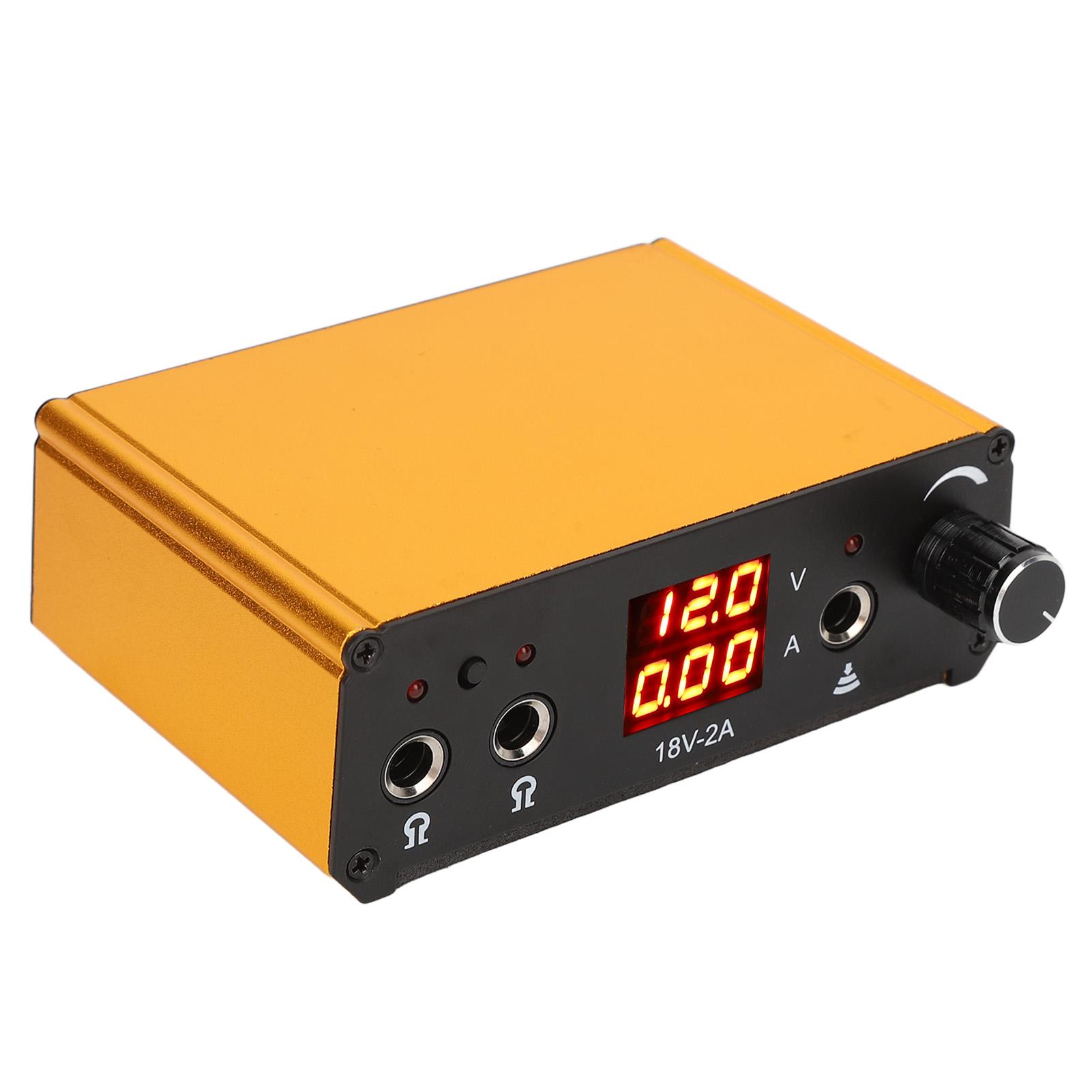 

Блок питания для тату-машинки 3 отверстия Алюминиевый сплав Золотой Источник питания для татуировки со шнуром питания 90-265 В EU PLUG