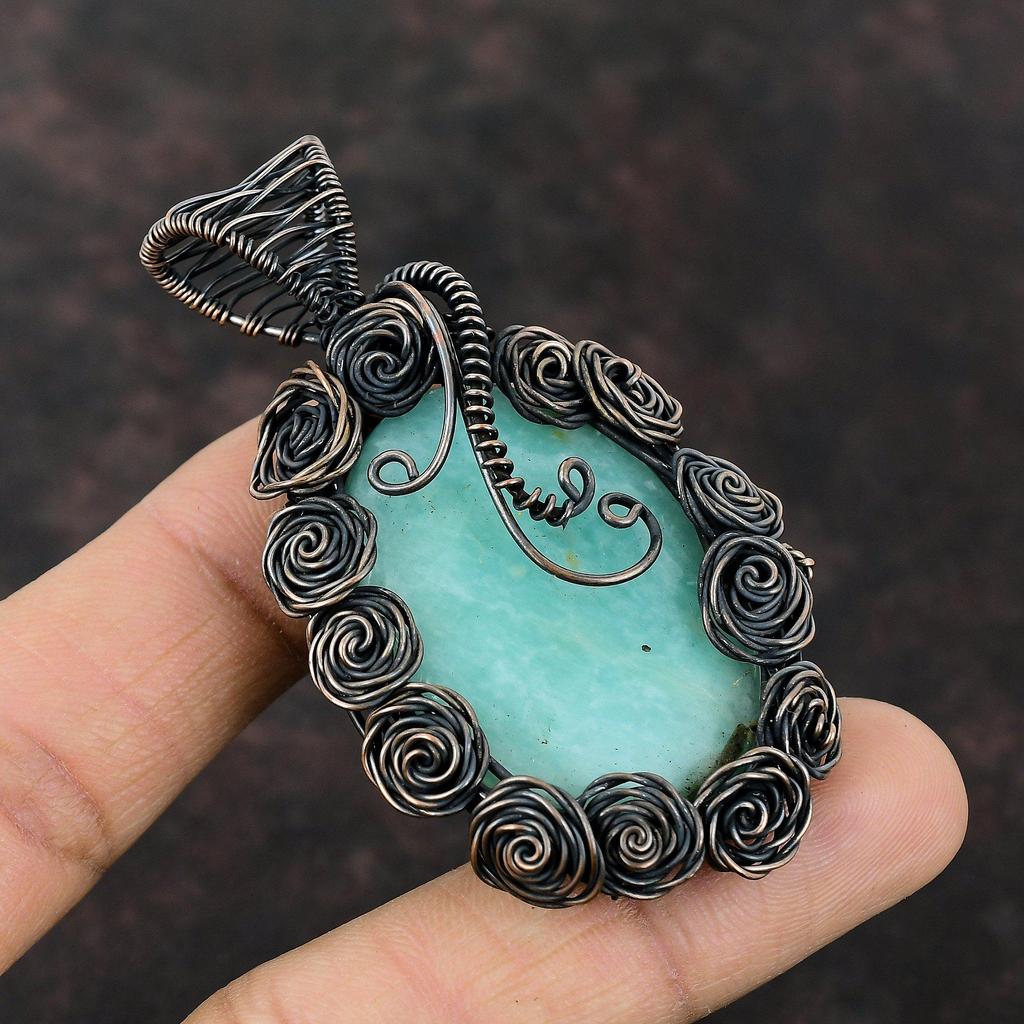 Amazonite Copper Pendant Wire Wrapped Pendant Gemstone Pendant Wire Wrap Jewelry Handmade Pendant Copper Jewelry For Gift Birthstone Pendant