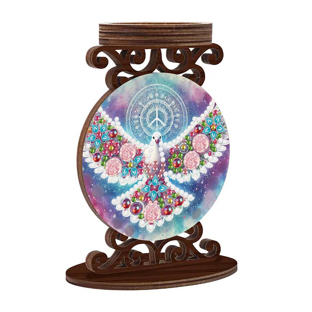 Wooden Desktop 5D DIY Diamond Painting Art Candle Holder Diamond Painting Desktop Tea Light Candle Holder Unique Artistic Gift