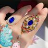 Art Jewelry Style Pearl Pendant Long Earrings Sapphire Enamel Antique Suit Women