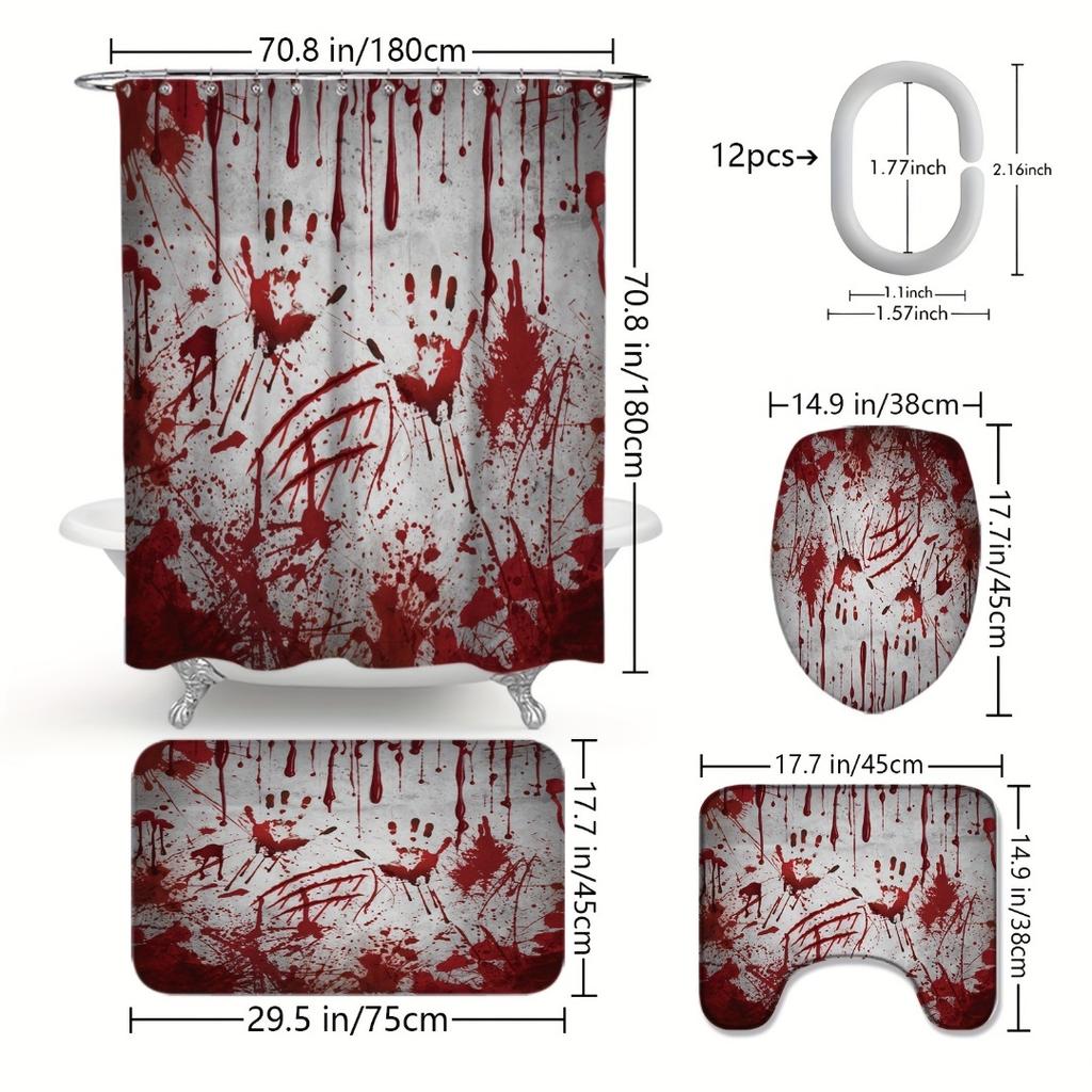 1/4Pcs Halloween Decoration Horror Bloody Pattern Shower Curtain Bathroom Decor Halloween Decoration Indoor Showr Curtain