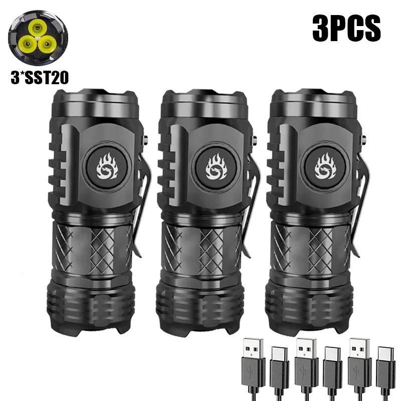 High Strong Power LED Flashlight Built-in Battery Type-C Rechargeable with Pen Clip Torch Outdoor Camping Emergency Lantern