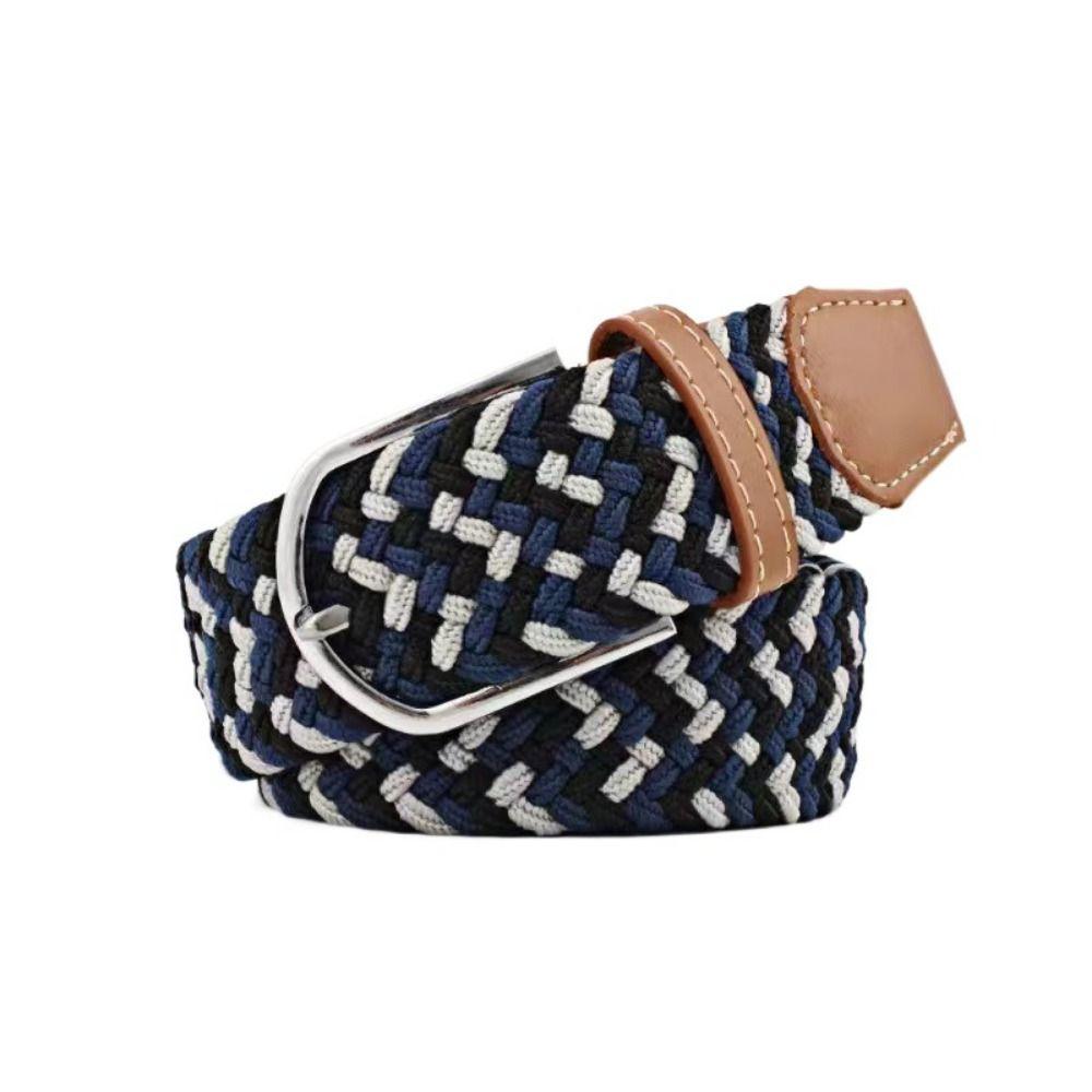 Multicolored Elastic Braided Belt No Hole Men's Waistband Durable Stretch Woven Belt  Women