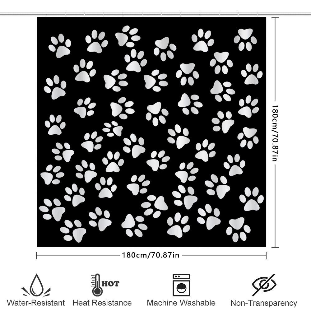 White Paw Print Shower Curtain Home Decor Waterproof Bath Mat Room Decoration