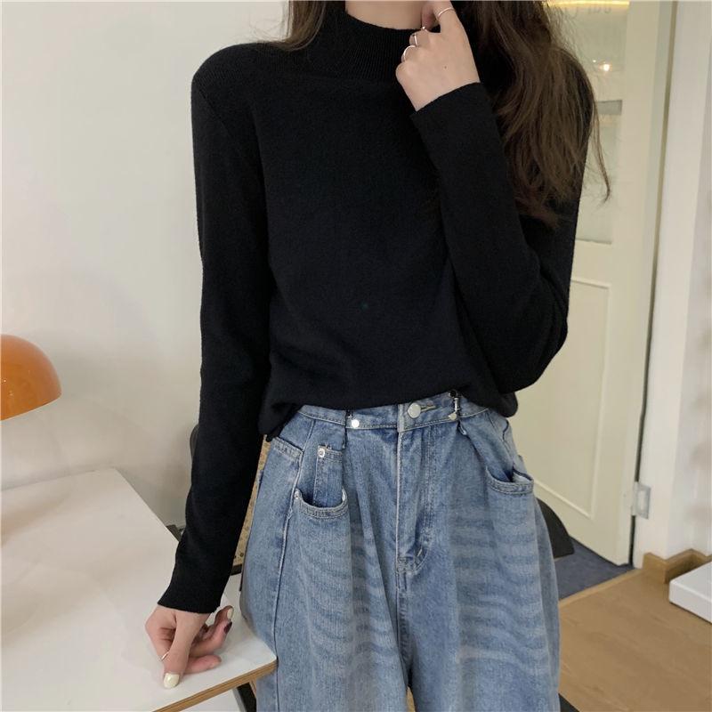 Long Sleeved Knitwear Pullover Women  2022 New Design Sense Small Majority Half High Collar Bottoming Shirt Sweater Female Top