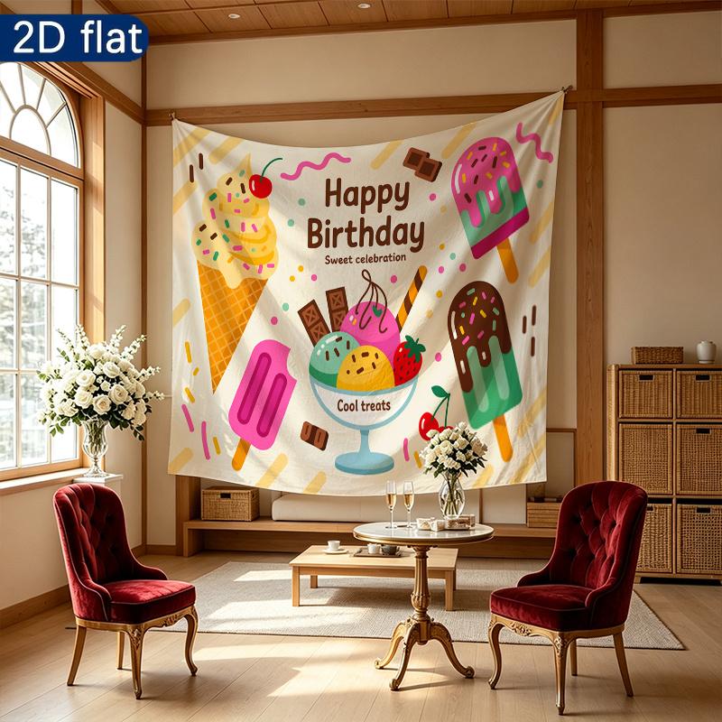 Birthday Celebration Gifts Dessert Banner, Colorful Polyester Backdrop for Party Decor