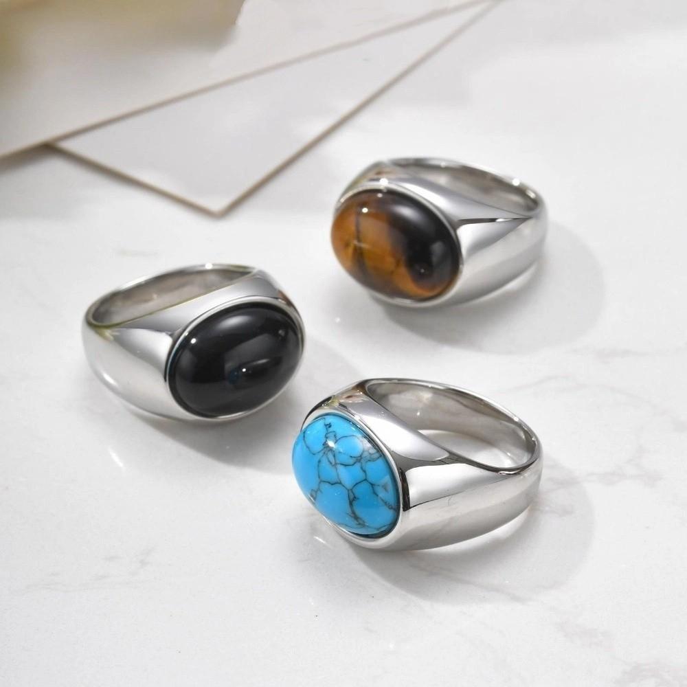 Vintage Glaze Ring Stainless Steel Oval Finger Ring Gothic Punk Rock Stone Eye Ring  Party Favors