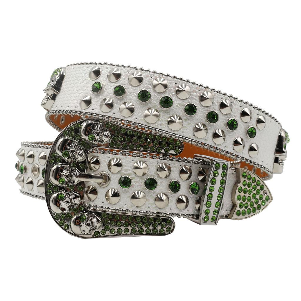 European and American Rivets Skull Rhinestone Inlaid Belt High-end Pin Buckle Full Diamond Sequin Hip-hop Decoration Nightclub Belt Women