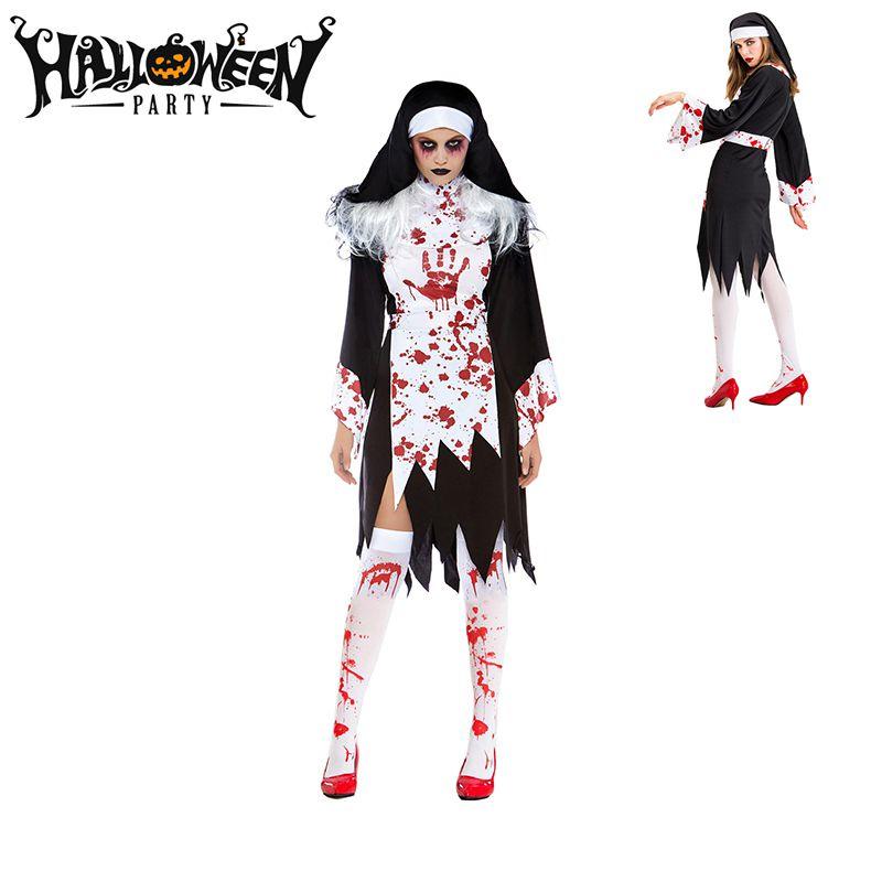 Scary Halloween Horror Nun Ghost Cosplay Costume For Women
