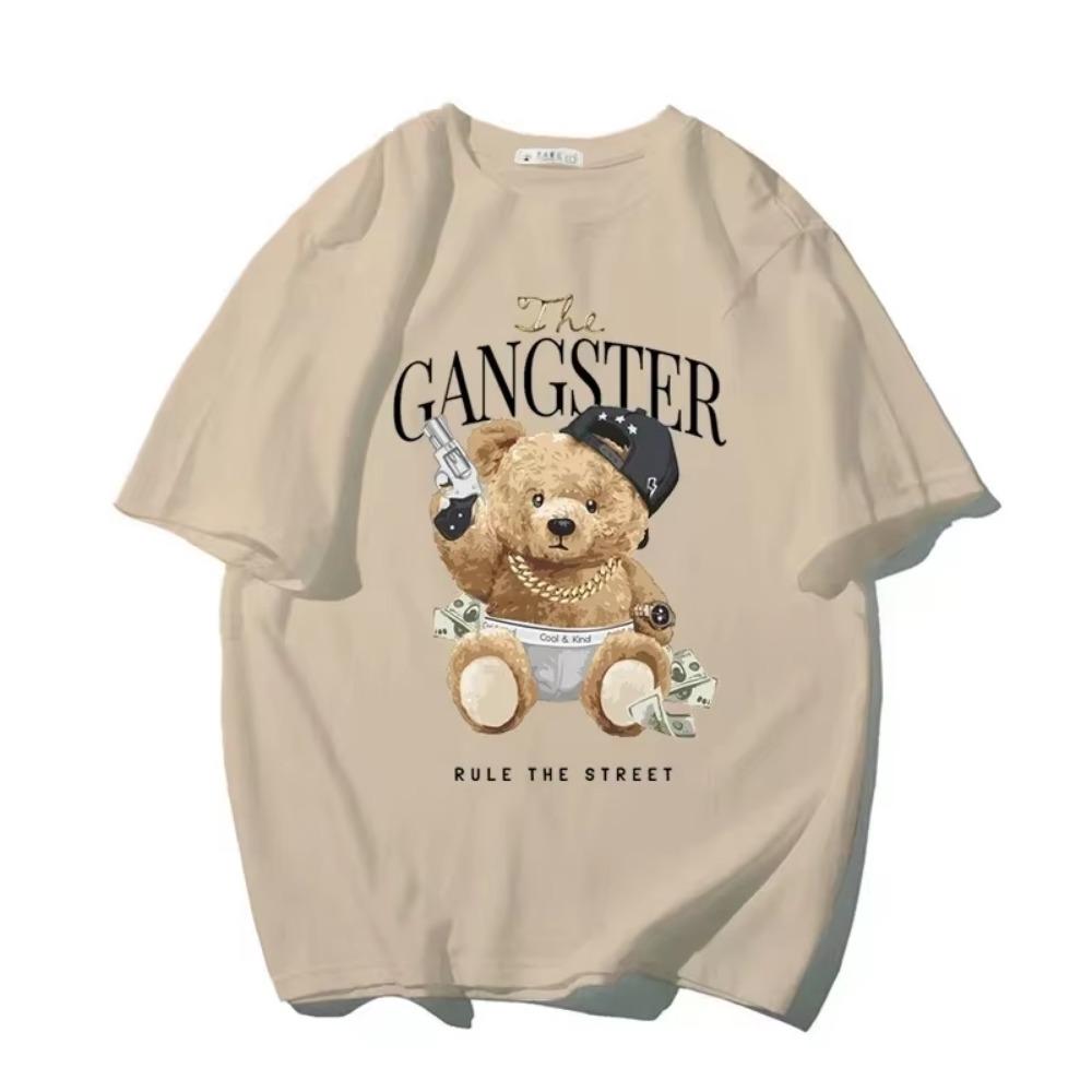 Nya Herr T-shirts Högkvalitativ Bomull Tecknad Björn Tryck Kort Ärm Streetwear Topp Dam Herr Kläder Mode Oversized T-shirt
