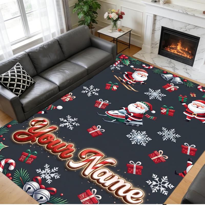 Christmas Custom Name Printed Square Area Rug Soft Non Slip Floor Carpet For Bedroom Holiday Gift