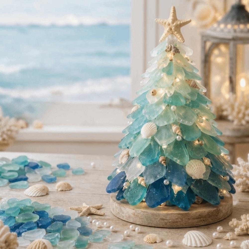 Layer Sea Glass Sea Glass Christmas Tree DIY Kit Tabletop Display DIY Craft DIY 3D Sea Glass Art Kit Coast and Christmas Series