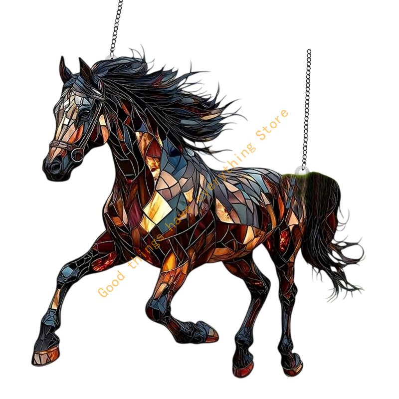 Stained Glass Window Hanging,Colorful Glass Window Panel Horses Suncatchers 55KF