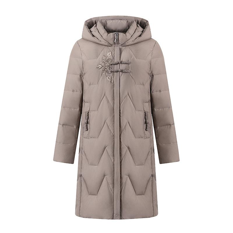 Big down jacket women's new high-end middle-aged mother white duck down hooded long knee warm jacket