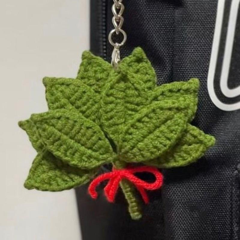 Hand-Crocheted Pomelo Leaf Keyring Diy Yarn Green Leaf Keychain For Dispelling Bad Luck Home Bedroom Decoration Birthday Gift