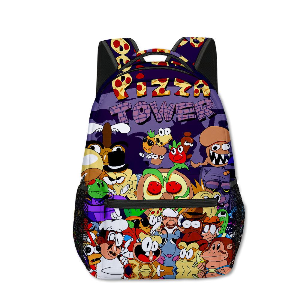 Kpop Jugendliche Schultaschen Unisex Pizzaturm Pfeffermann Reisetaschen 3D-Druck Oxford Wasserdicht Notizbuch Schulterrucksäcke