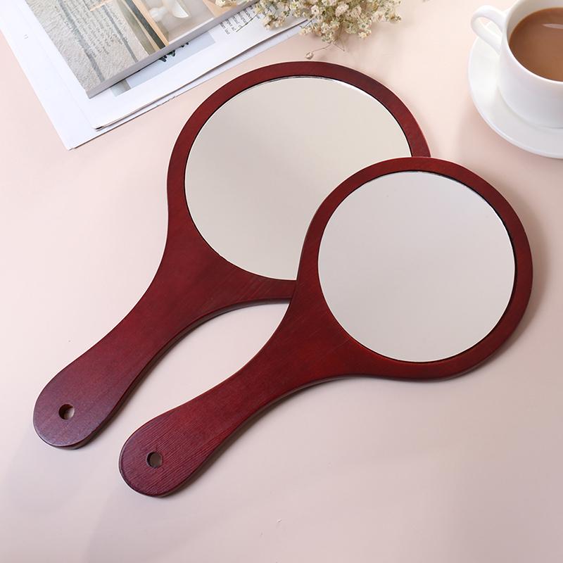 Round Wood Vintage Hand Mirror Makeup Vanity Mirror Cosmetic Make Up Mirrors