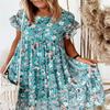 2025 Spring Summer Round Neck Flower Printed Short Sleeve Loose Dress Fashionable and Versatile Trend