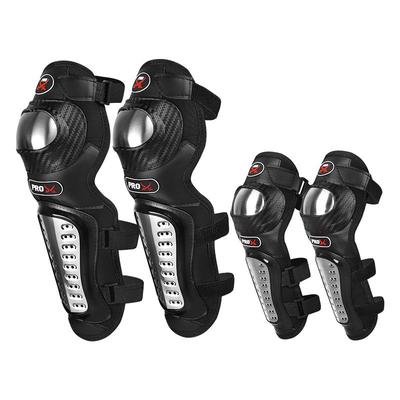 Stainless Steel Carbon Fiber Pattern Knee Elbow Guards Set Motorcycle Riding Safety Protective Gear Adult Unisex