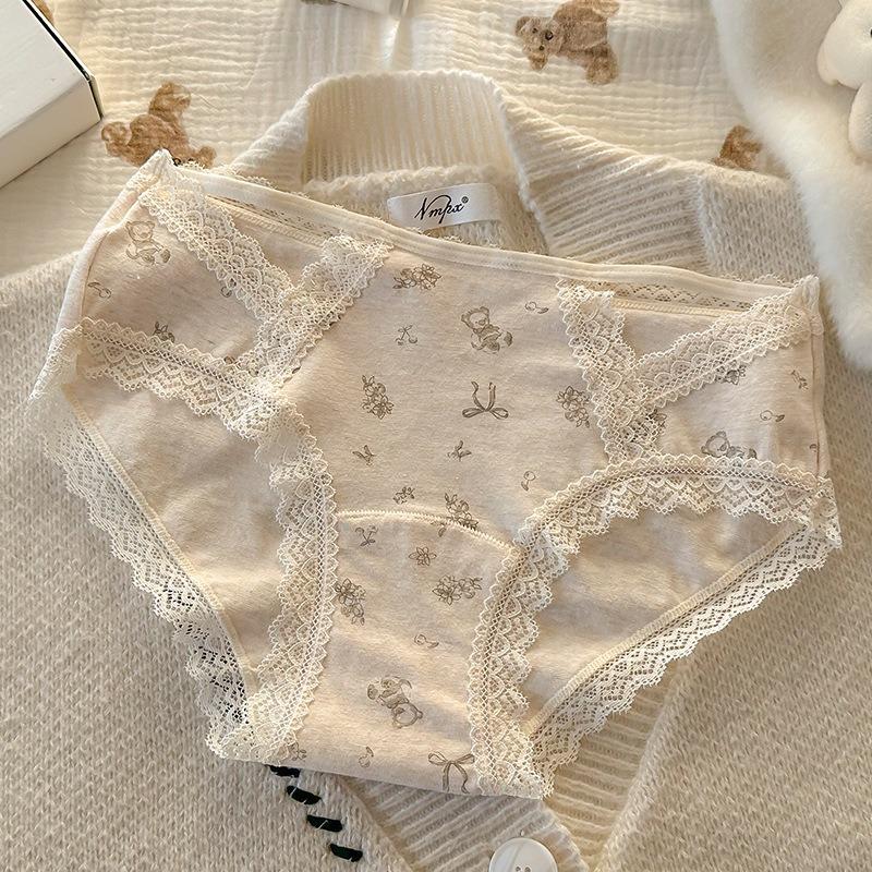Women S Lace Trim Cotton Underwear Antibacterial Pure Cotton Mid Waist Ladies Panties
