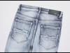 Men's Washed Blue Embroidered Patch Straight Jeans