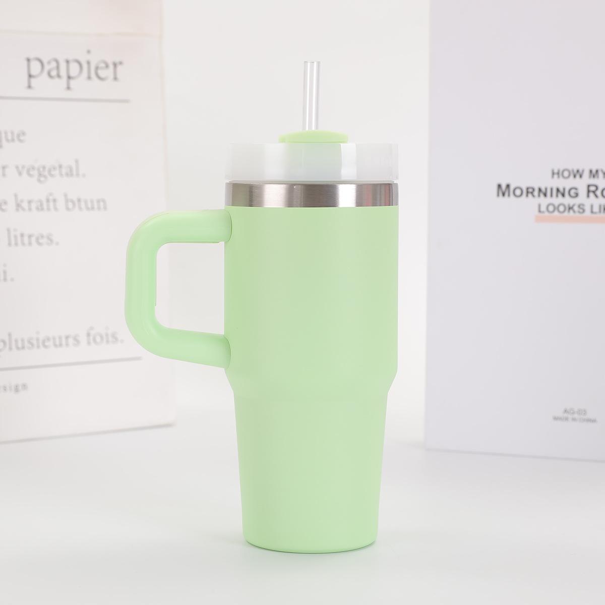 

Автомобильная кружка 14 унций с ручкой, двухслойная вакуумная кофейная чашка, переносная чашка для воды, большая емкость, дорожная термокружка из нержавеющей стали 304 14oz светло-зеленый