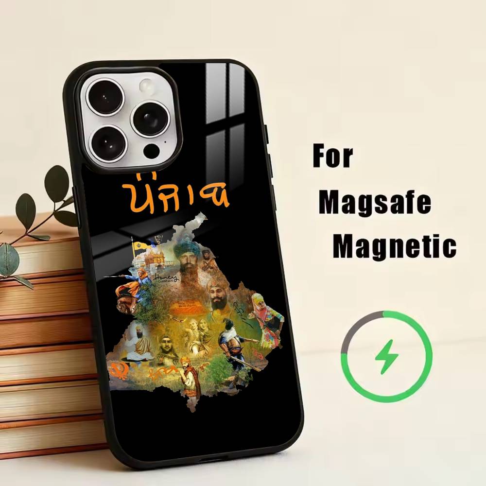 

P-Punjab Map Phone Case For iPhone17,16,15,14,13,12,11 Plus,Pro Magnetic with Magsafe Wireless Charging iPhone14PRO