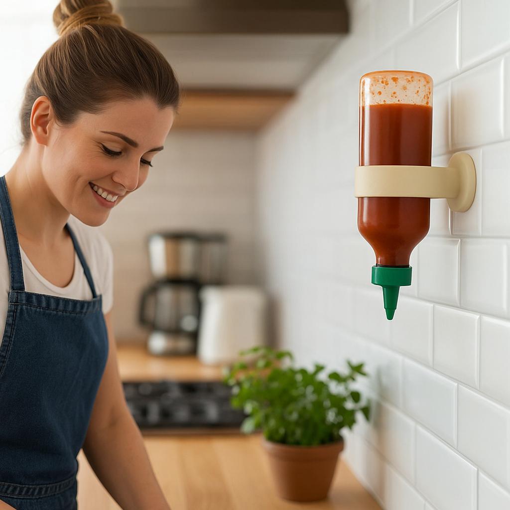 Wall Mounted Upside Down Sauce Bottle Stand Left Behind Flexible Stand Suction Cup Wall Bottle Holder for Condiment Bottles