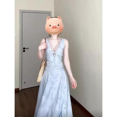 Retro Gentle Wind Lace Splicing V-neck Dress Casual Temperament Elegant Summer Seaside Vacation Dress