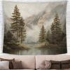 Large Scenic Mountain Forest Landscape Tapestry Wall Hanging Nature Mural Pine Tree Decor Bohemian Style Indoor Wall Art for Hom