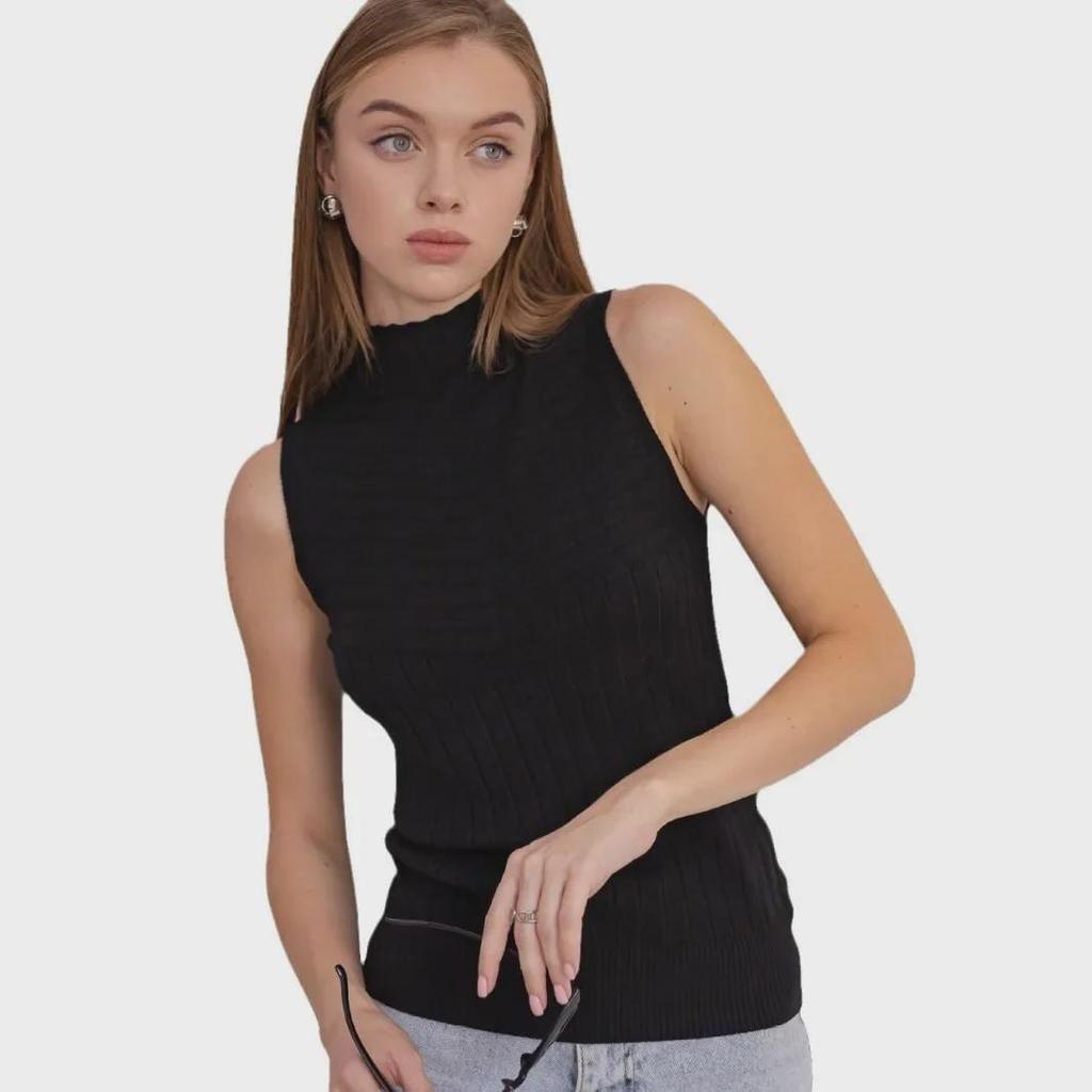 2023 Women's Slim Fit Sleeveless Knitted Sweater Vest - Casual Half-High Collar Solid Color Top
