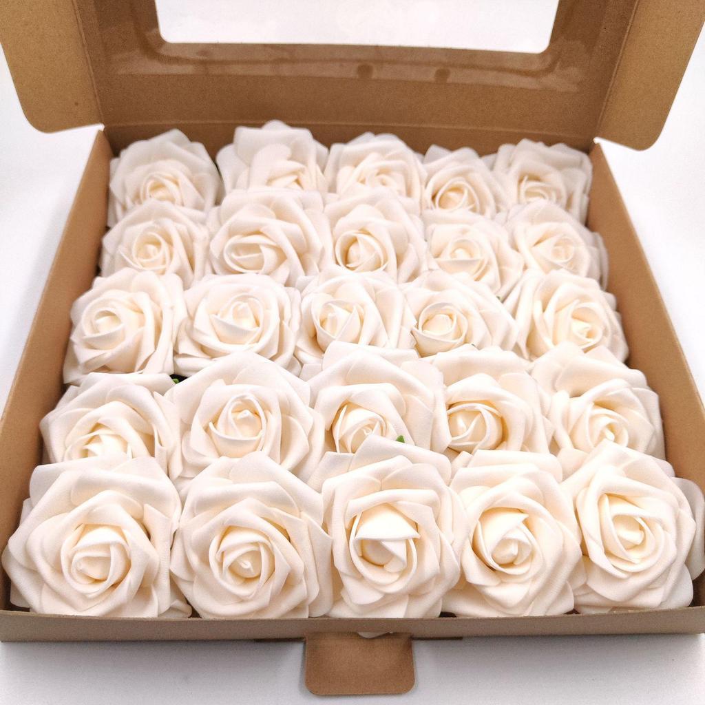 Hot Seller: 25-Piece PE Rose Flower Gift Box with 8cm Simulation Roses, Leaves, and Stems